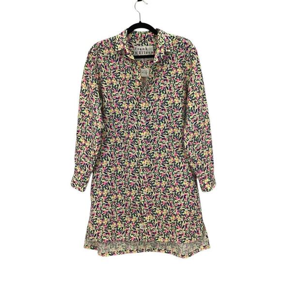 Frank & Eileen Hunter Linen Button Front Shirtdress Neon Floral Size Small - Picture 2 of 16